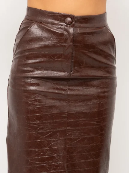 Gonna a tubino con tasche marrone