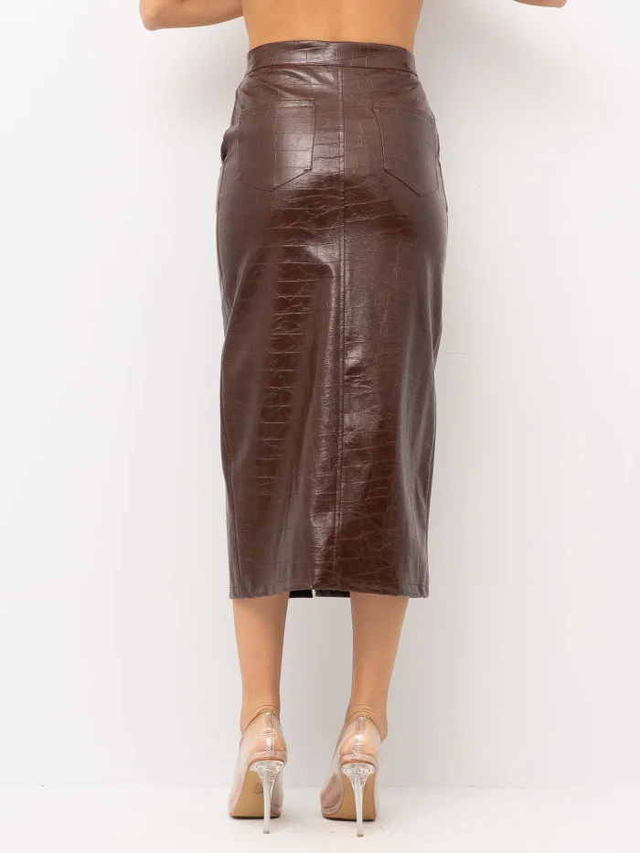 Gonna a tubino con tasche marrone