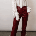 Pantaloni in ecopelle bordeaux