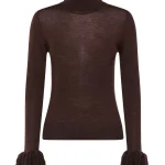 Maglione con collo alto e frange marrone