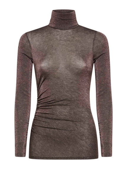 Dolcevita manica lunga con arriccio laterale in tulle lurex