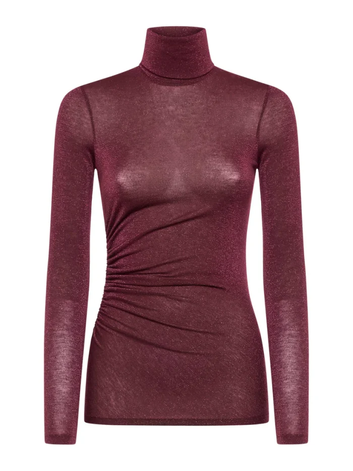 Dolcevita manica lunga con arriccio laterale in tulle lurex