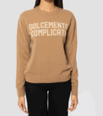 Maglione New Queen con scritta DOLCEMENTE COMPLICATA cammello