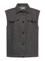 Gilet in denim con motivo a rombi e strass grigio