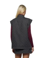 Gilet in denim con motivo a rombi e strass grigio