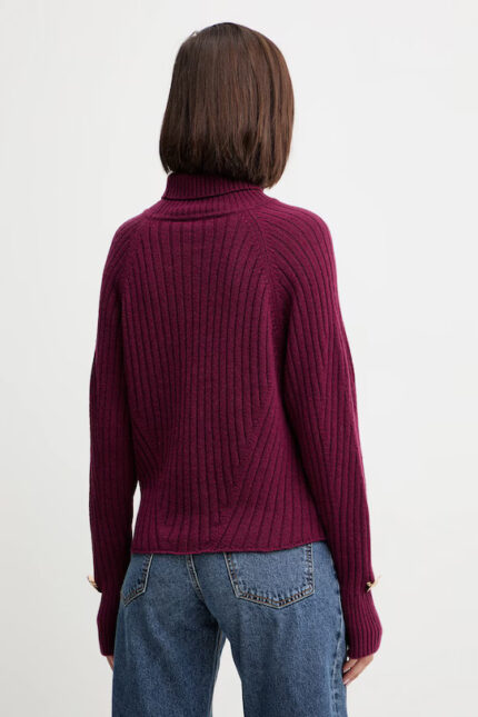 Maglione dolcevita in lana cherry
