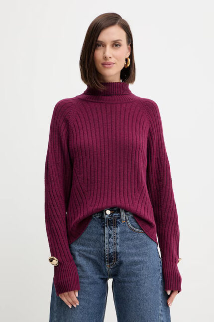 Maglione dolcevita in lana cherry