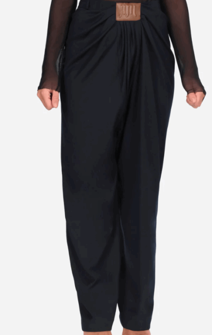 Pantalone gamba dritta con drappeggio blu