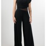 Tutina monospalla con drappeggio nero