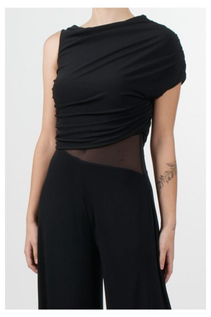 Tutina monospalla con drappeggio nero