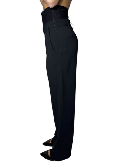 Pantaloni con pinces in enver satin nero