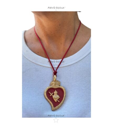 Ciondolo cuore sacro oro-rosso