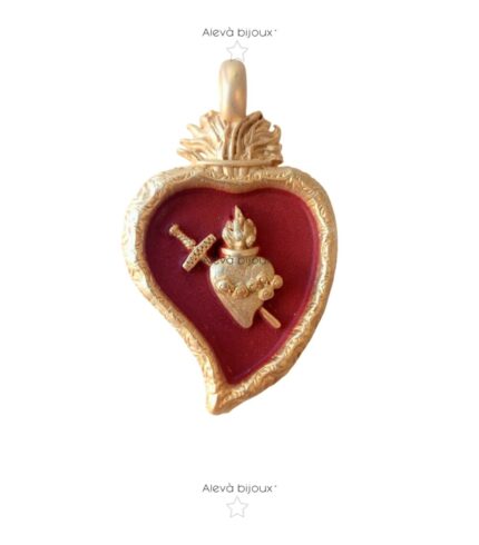 Ciondolo cuore sacro oro-rosso