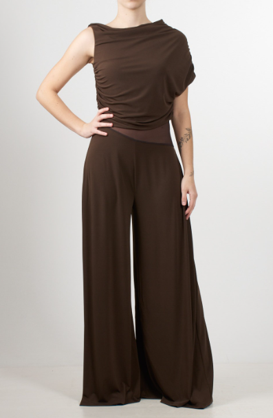 Tutina monospalla con drappeggio nero