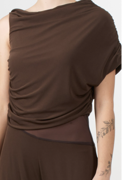 Tutina monospalla con drappeggio nero