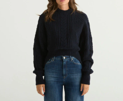 Maglia girocollo over in lana lavorata blu