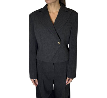 Giacca crop in frescolana grigia