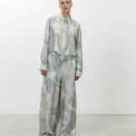 ALYSI PANTALONE STAMPATO IN SETA color cielo