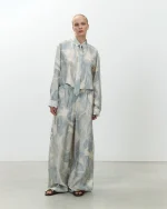 ALYSI PANTALONE STAMPATO IN SETA color cielo