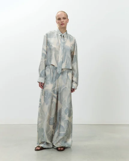 ALYSI PANTALONE STAMPATO IN SETA color cielo