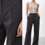 ALYSI PANTALONE AMPIO IN LINO color liquirizia