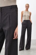 ALYSI PANTALONE AMPIO IN LINO color liquirizia