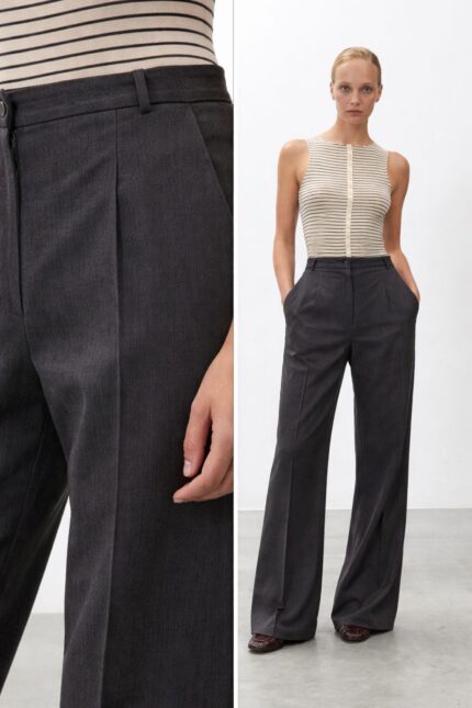 ALYSI PANTALONE AMPIO IN LINO color liquirizia