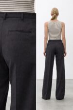 ALYSI PANTALONE AMPIO IN LINO color liquirizia