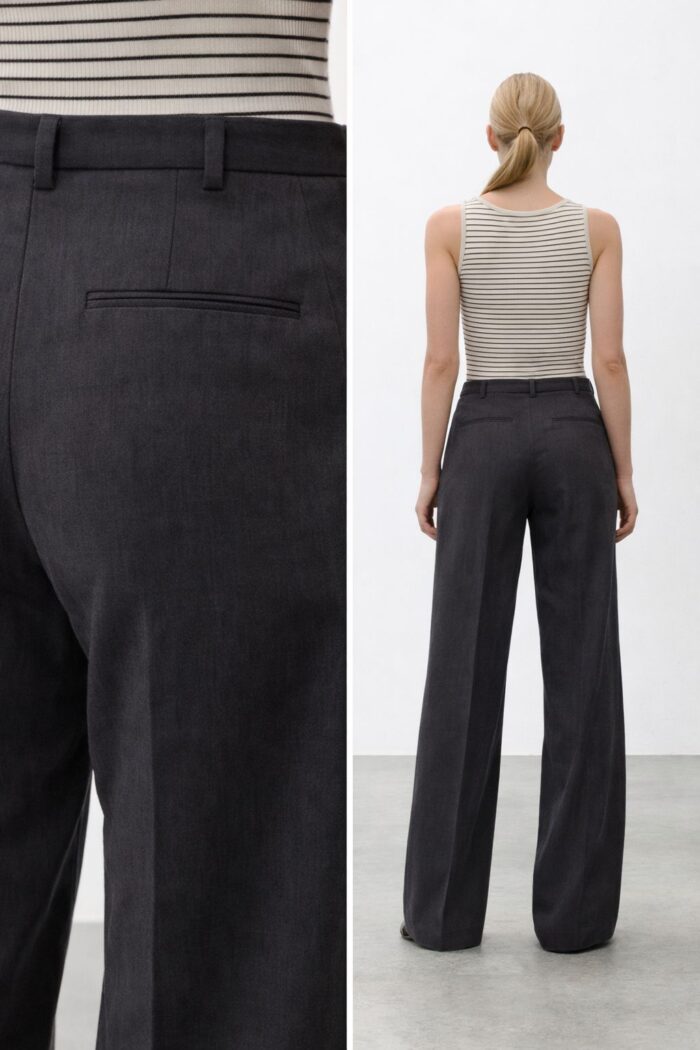 ALYSI PANTALONE AMPIO IN LINO color liquirizia