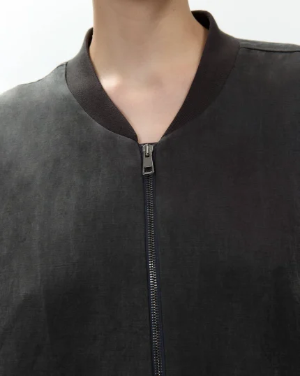 ALYSI BOMBER OVERSIZE IN LINO colore liquirizia