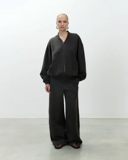 ALYSI BOMBER OVERSIZE IN LINO colore liquirizia