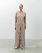 ALYSI PANTALONE WRINKLE AMPIO colore cipria