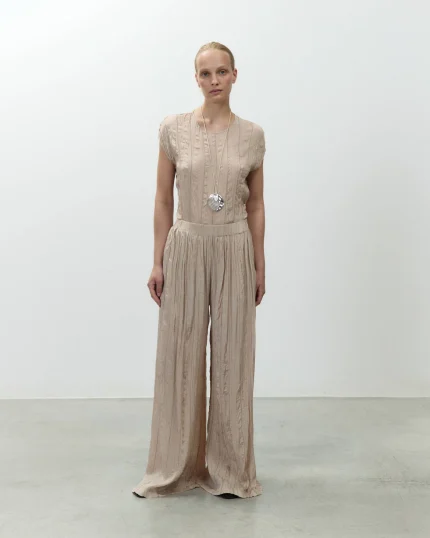 ALYSI PANTALONE WRINKLE AMPIO colore cipria