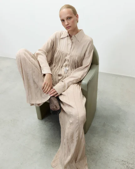 ALYSI CAMICIA VISCOSA CON FRANGE colore cipria