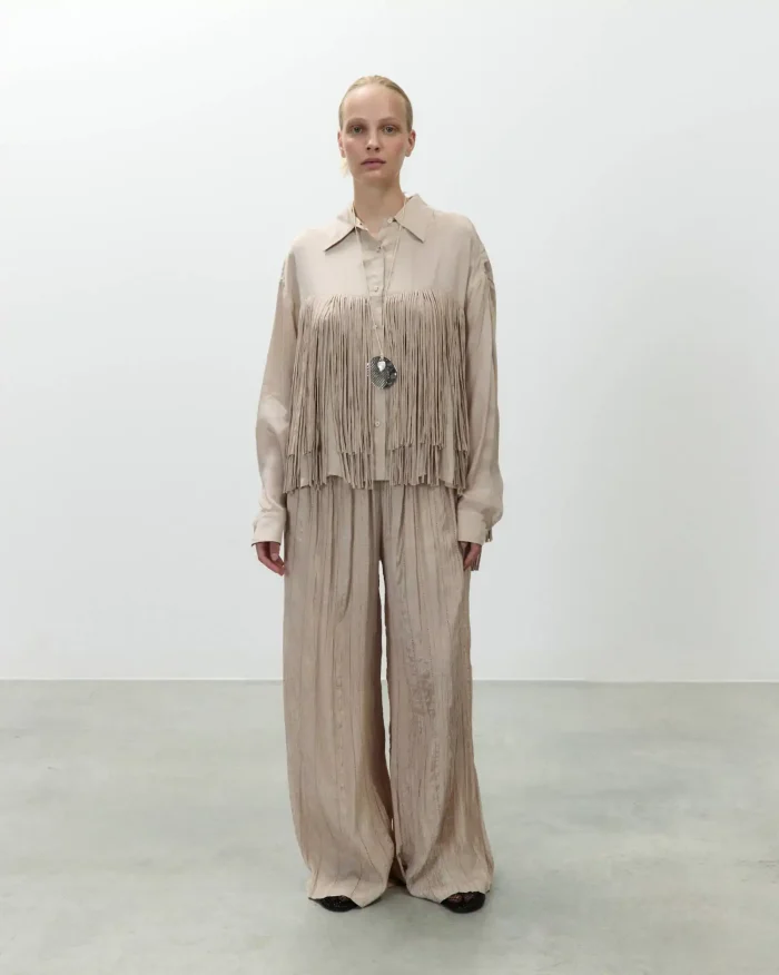 ALYSI CAMICIA VISCOSA CON FRANGE colore cipria