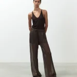 ALYSI PANTALONE IN CHIFFON LUNGO olore cioccolato