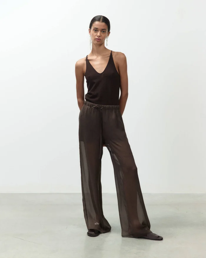 ALYSI PANTALONE IN CHIFFON LUNGO olore cioccolato