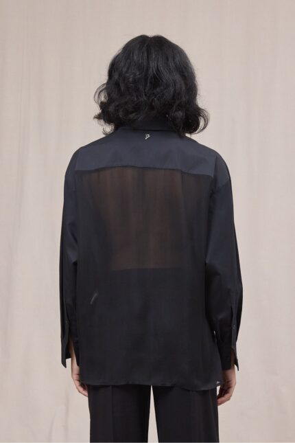 DONDUP Camicia over in gabardina tinto filo colore nero