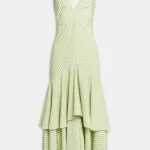 Weili Zheng Maxi abito con balze colore GREEN STRIPE