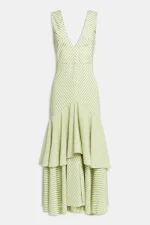 Weili Zheng Maxi abito con balze colore GREEN STRIPE