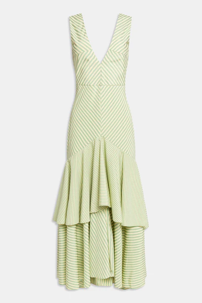 Weili Zheng Maxi abito con balze colore GREEN STRIPE