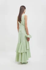 Weili Zheng Maxi abito con balze colore GREEN STRIPE