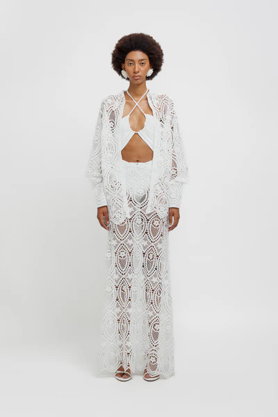 Weili Zheng Gonna a sirena in macrame colore bianco