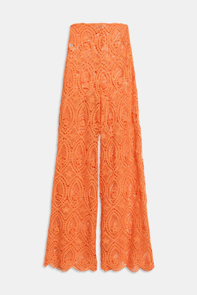 Weili Zheng Pantapalazzo in pizzo macrame' colore arancio