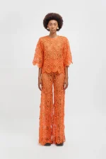 Weili Zheng Pantapalazzo in pizzo macrame' colore arancio