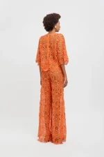 Weili Zheng Pantapalazzo in pizzo macrame' colore arancio