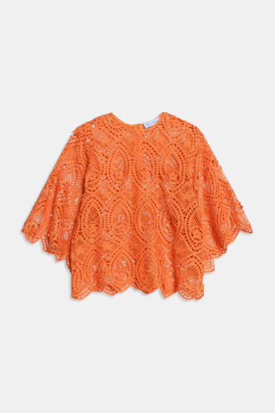 Weili Zheng top in pizza macramè colore arancio
