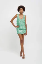 Weili Zheng Tank top in paillettes verde acqua
