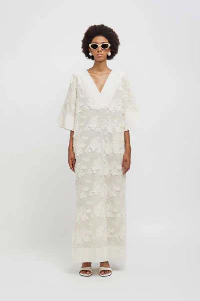 Weili Zheng Caftano in mussola ricamata bianco
