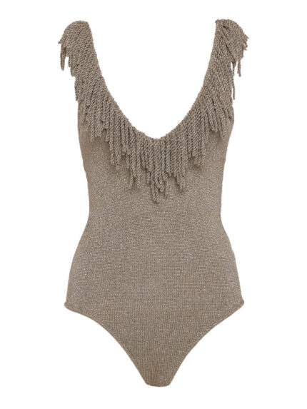 Simona Corsellini Body in maglia con scollo profondo beige gold